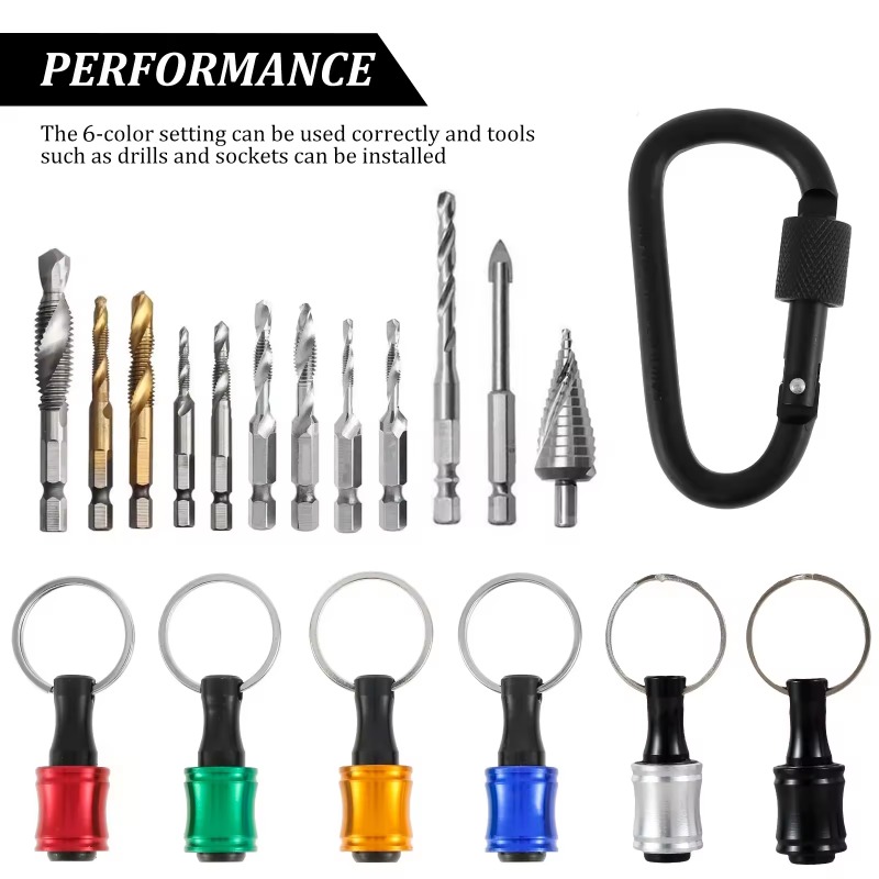 12pc Color Keychain Quick Change Connecting Rod 1/4 Hexagonal Handle Screwdriver Head Quick Release Sleeve Conversion Rod Set