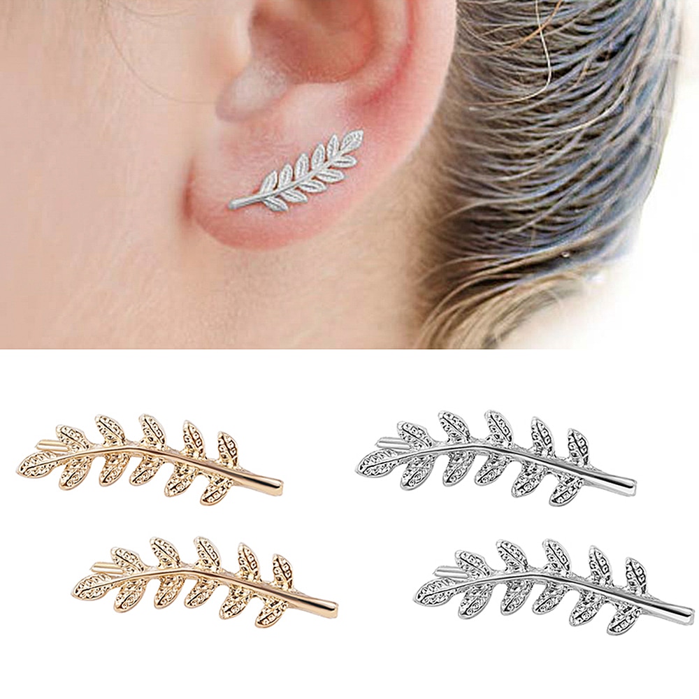 Vintage Prachtige Metalen Gouden Zilveren Blad Haak Oorbellen Stud Oorbellen voor Vrouwen Oor Sieraden leuke oorbellen koreaanse oorbellen