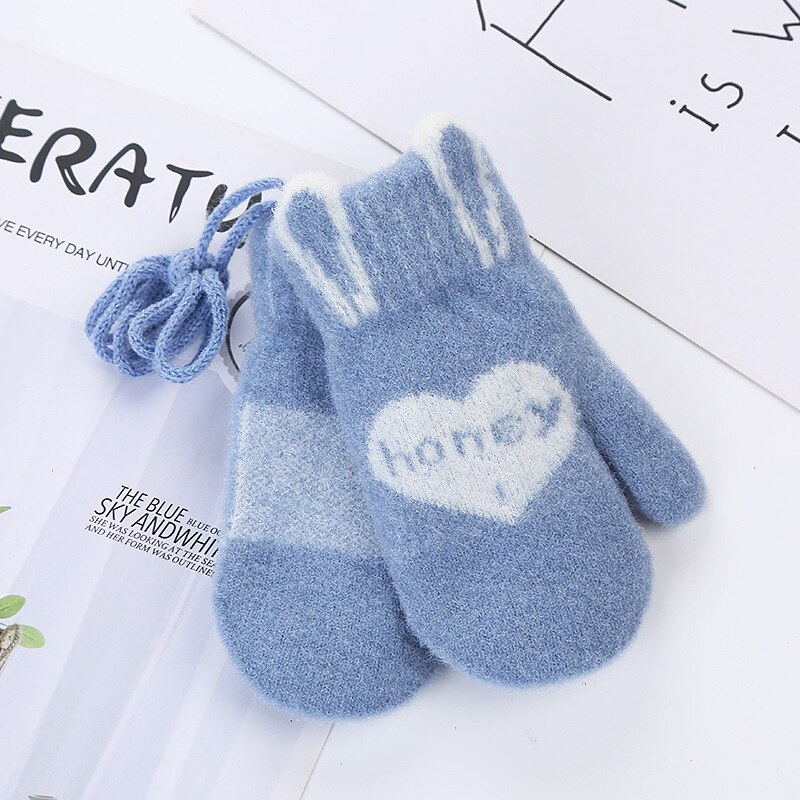 Honing Liefde Letters Baby Kinderen Handschoenen Voor 0-3Y Schattige Baby Gebreide Wollen Winter Warme Handschoenen Voor Jongen Meisje Kids Wanten