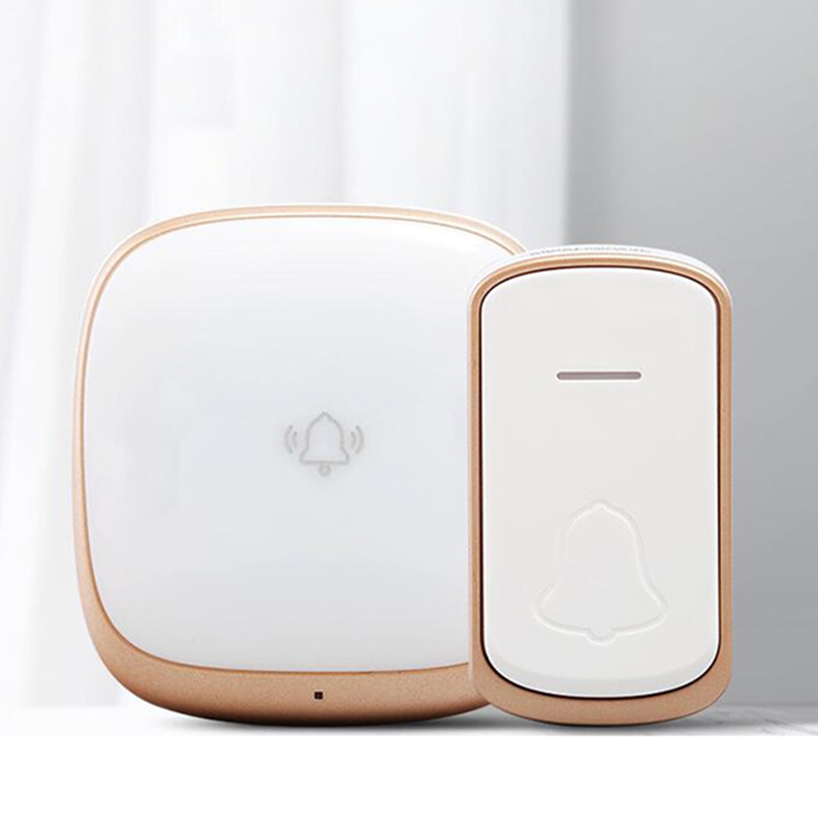 Wireless Door Bell Waterproof Door Chime Kit 5 Volume Levels LED Flash 1 Push Button &amp; 1 Receiver for Home Babies elderly White