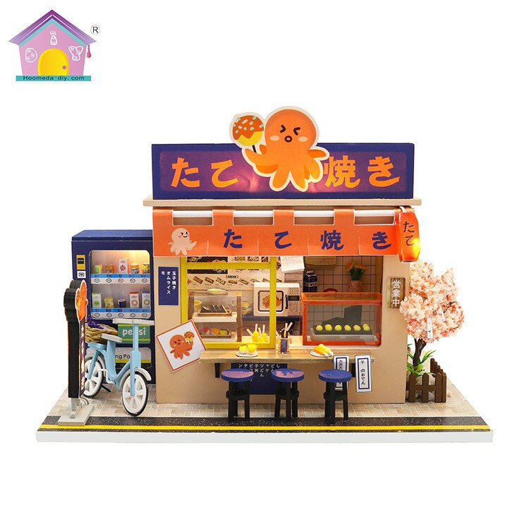 Hoomeda-diy japansk stil diy hytte xinxin takoyaki tre gourmet butikk modell håndlagde monterte leker: misligholde tittel