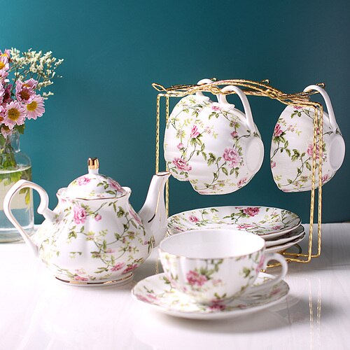 Porcelain Luxury Coffee Cup with Handle European Flowers Gold Bone China Tea Cups Set Tea Cup Set Kawaii Cup Cute Mugs Tazas 50