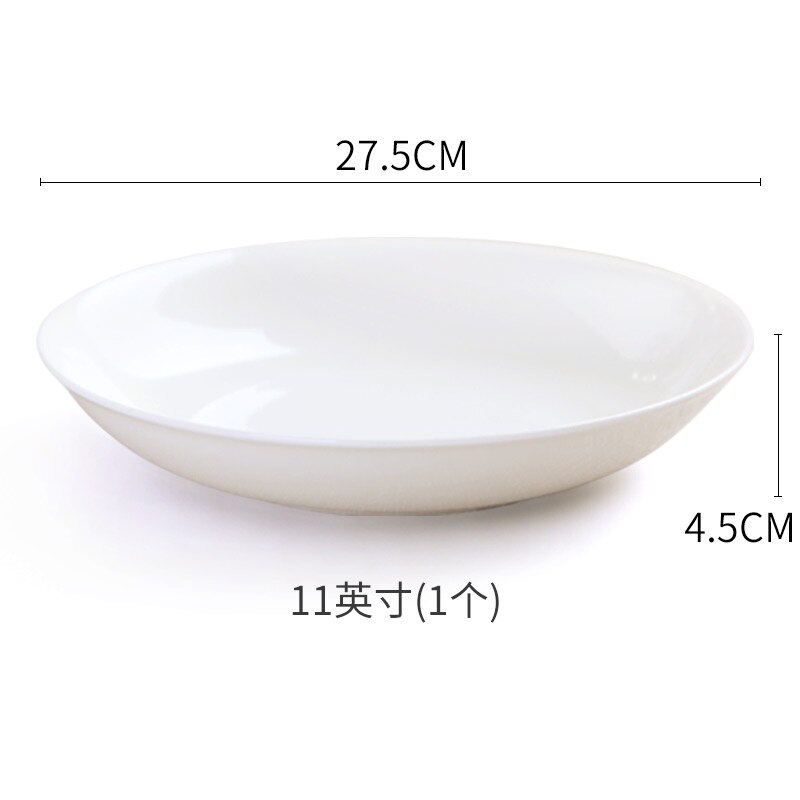 Chinese Bone China Servies Keramische Thuis Diner Plaat Minimalistische Creatieve Huishoudelijke Pure White Diepe Plaat Keuken Benodigdheden: 11 inch 27.5 cm