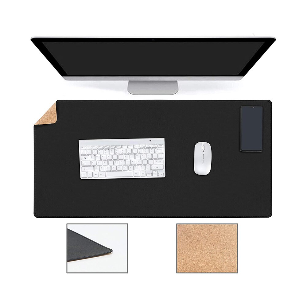 Extra Large Gaming Mouse Pad Double-Sided PU Leather Desk Mat Keyboard Pad Waterproof Dustproof Computer Mousepad for Game Offic: Black / 90 X 43cm