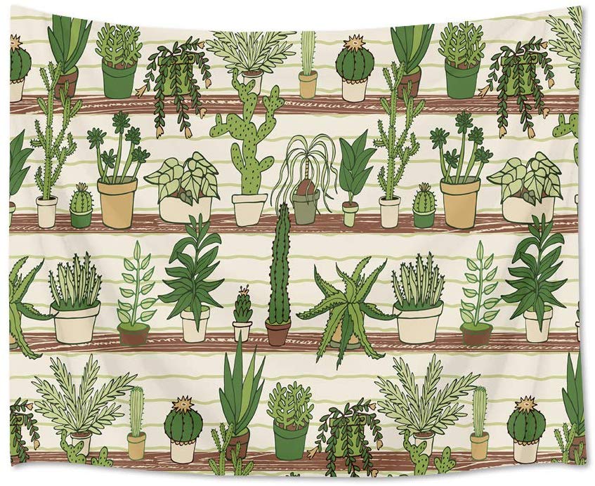 Cactus Tapestry Tropische Woestijn Succulenten Op Houten Plank Muur Opknoping