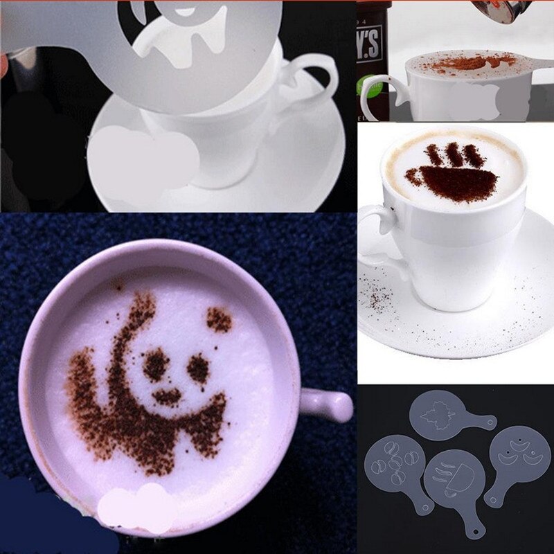 16 kpl kahvi stensiili suodatin kahvinkeitin cappuccino kahvi barista muottimallit kukkatyyny spray taide kahvityökalut