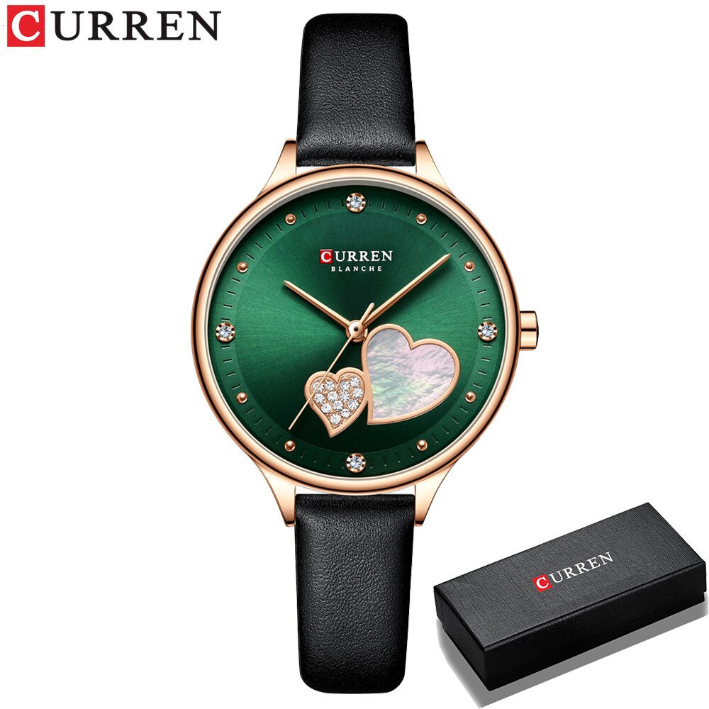 Curren Horloges Vrouwen Mode Lederen Quartz Polshorloge Charmante Strass Vrouwelijke Klok Zegarki Damskie: Ivoor