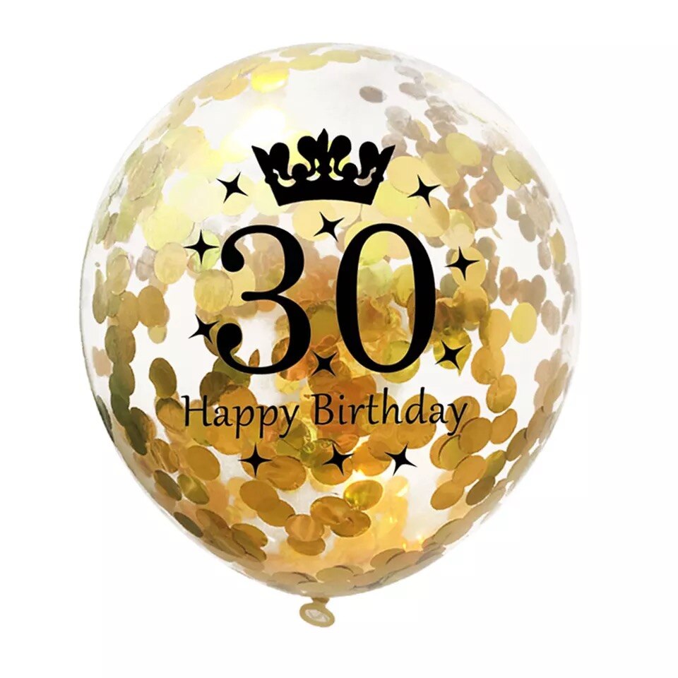 5 stuks 12 inch gouden zwarte metalen latex ballon helium volwassen ballon bedrukt happy 30th verjaardagsfeestje decoraties ballonnen benodigdheden: Iriserend