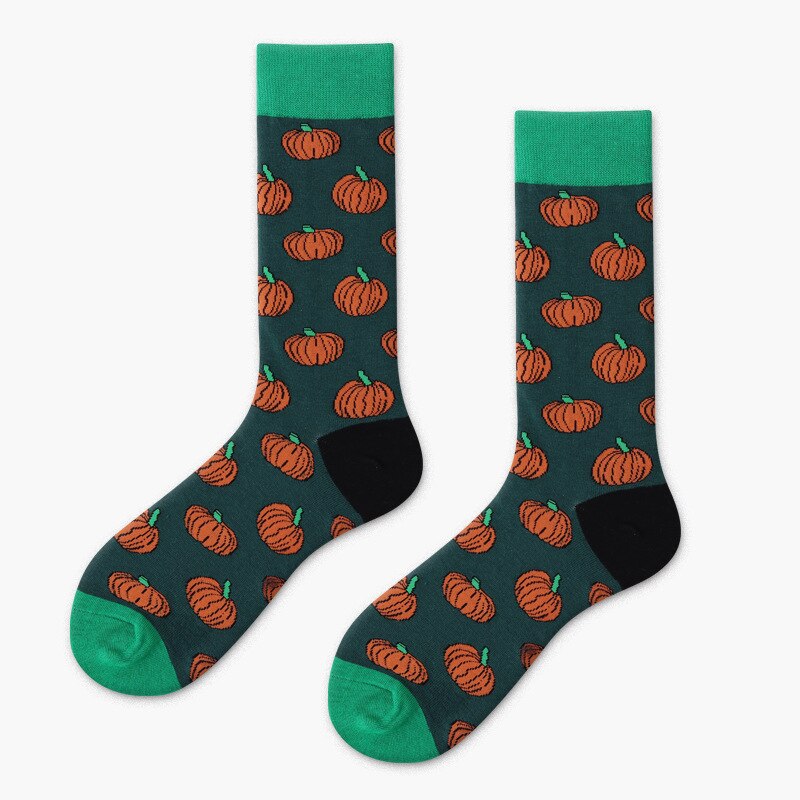 Peonfly Cotton Colorful Men Funny Food Pineapple Pumpkin Cactus Harajuku Happy Socks for Christmas: Pumpkin