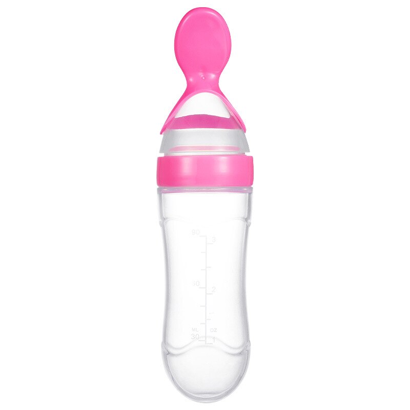 90ml cuillères à presser pour bébé, biberon en silicone, cuillère d'entraînement, céréales pour nourrissons, complément alimentaire, vaisselle sûre: Rose