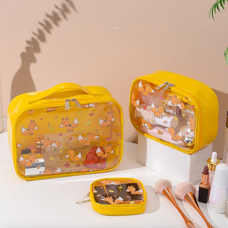 Q grote capaciteit draagbare voor vrouwen cosmetische tassen pvc doorschijnend bedrukt s/m/l/set waterdichte multifunctionele meisjes toilettassen
