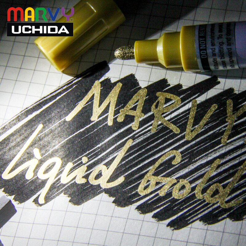 Marvy-Marcador de pintura opaco 120S & 300S, pluma metálica, papelería, color dorado/plateado/blanco, 0,7/1,0/2,0mm