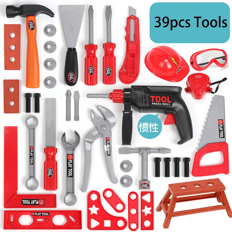 Kids Children Tools Set Engineering Tool Kit Home House Play Set Garden Repair Toys Educational Pretend Play Toy for Boy: 39pcs