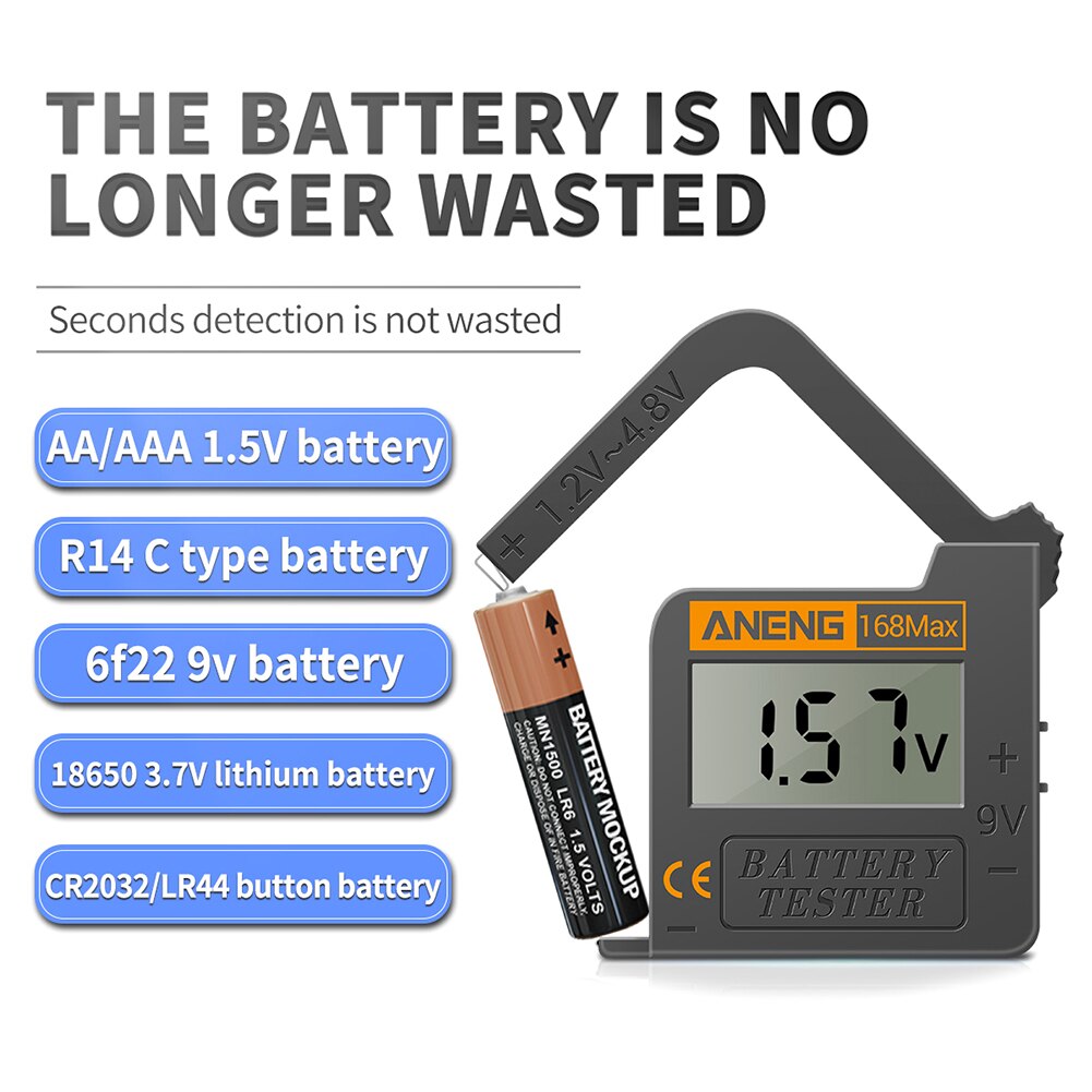 Digital Lithium Battery Capacity Tester Test Checkered Load Analyzer Universal 168max Display Check Aaa Aa Button Cell