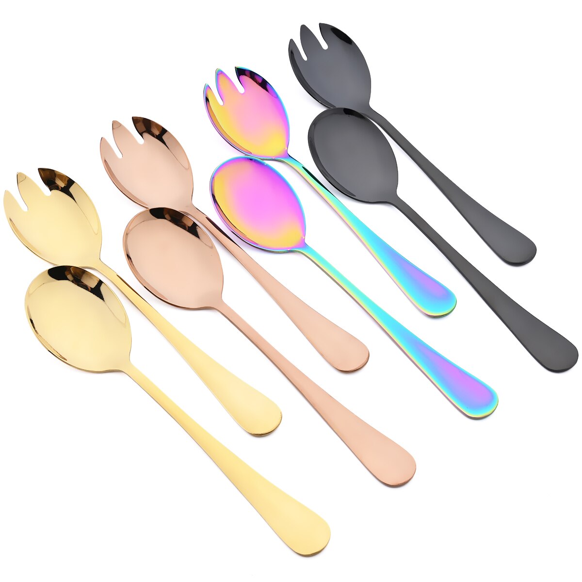 2Pcs Rose Stainless Steel Cutlery Set Salad Spoon Fork Dinnerware Set Salad Spoon Serving Spoon Fork Set Kitchen Unique Spoons