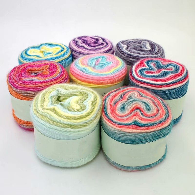 280m Cake Yarn DIY Woven Cotton Long Segment Dye Rendering Gradient Rainbow Crochet Thread 100g Handmade Stuff