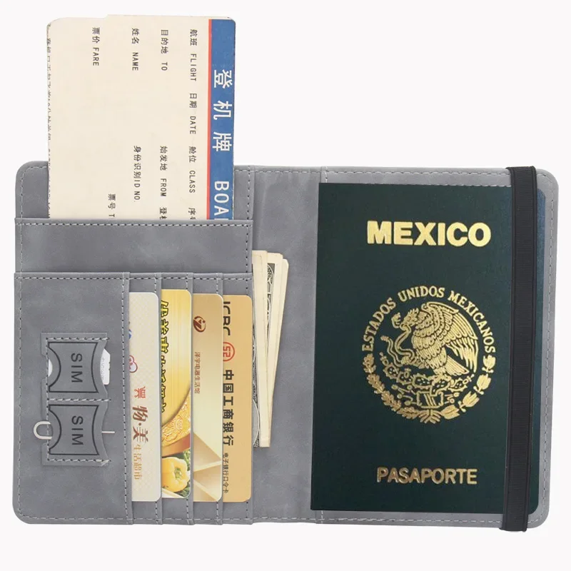 Rfid-blokkerende paspoorthoes voor mexico, gemaakt van pu-leer, verenigde staten, mexicaans, reisdocumenten, beschermingskaarthouder voor mannen en vrouwen