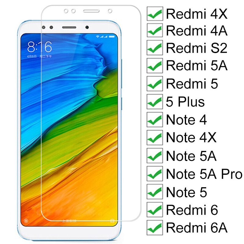 Verre trempé 9H pour Xiaomi Redmi 5 Plus 5 5A S2 4A 4X 6 6A protecteur d'écran verre Note 4 4X 5 5A 6 Pro verre de protection de sécurité