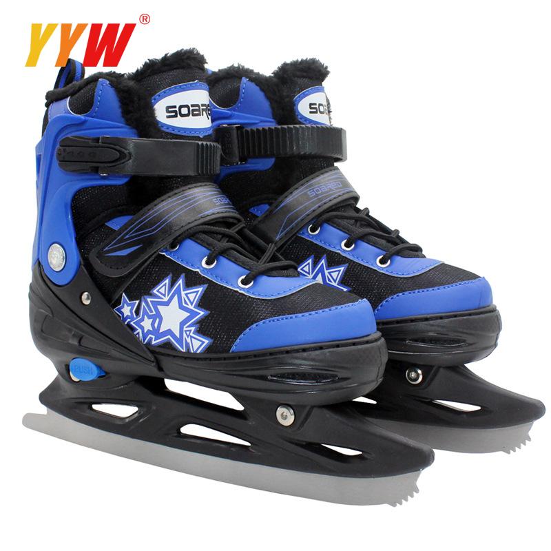 Patines de hielo ajustables para niños y adultos, zapatos de cuchillo de hockey sobre hielo, zapatos cálidos de hockey sobre hielo, patinaje de velocidad, Patin: Multicolor / 4