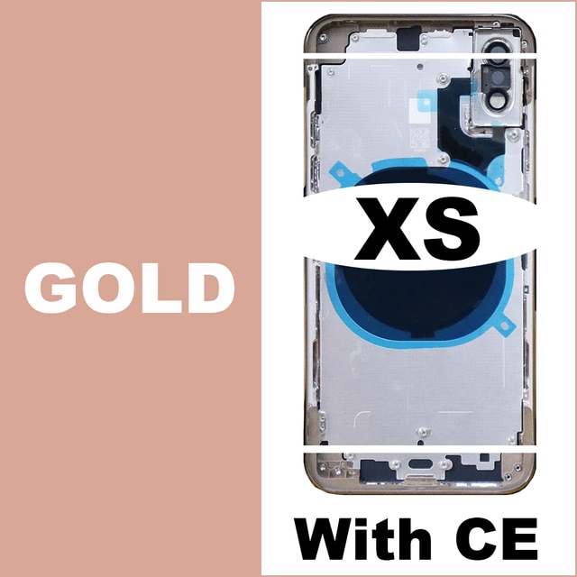 Voor Iphone Xs Xs Max Batterij Back Cover + Midden Chassis Frame + Sim Tray + Side Key Onderdelen Behuizing case Geen Flex Kabel +: iphone Xs-Gold- CE