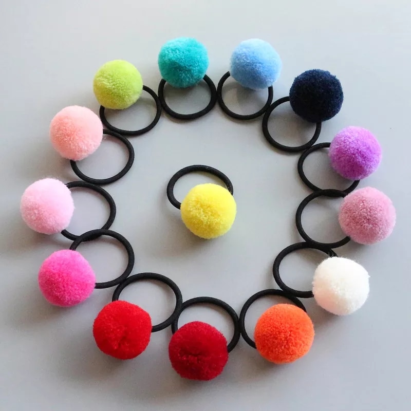 16 Pcs 8 Pairs Colored Pom Ball Elastic Hair Ties Girls' Ponytail Holder Kids Hair Bands Accessories Children's Hair Accessories