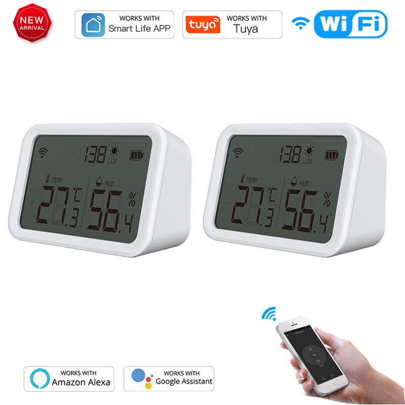 Tuya Zigbee Smart Home Wifi Temperatuur En Vochtigheid Sensor Met Led Screen Werk Met Alexa Google Assistent En Tuya Zigbee hub: 2pcs  sensors