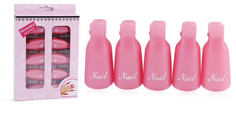 Brainbow 10pcs/Box Reusable Gel Nail Polish Remover Wrap Nail Art Soak Off Nail Polish Remover Cleaner Soak Off Cap Clip 3Colors: Pink