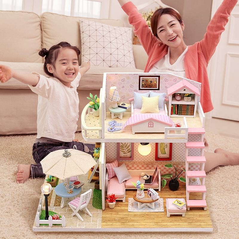 Diy miniature puslespil legetøj dukkehus model fødselsdag jul legetøj til børn sød baby engel hytte fødselsdag jul