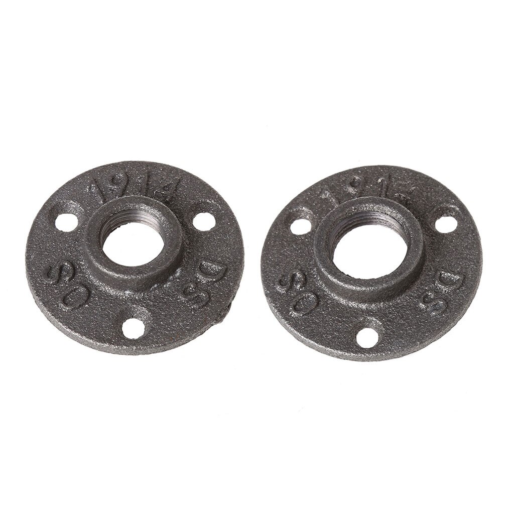 1/2" or 3/4" Malleable Threaded Floor Flange Iron Pipe Fittings Wall Mount Industrial Black