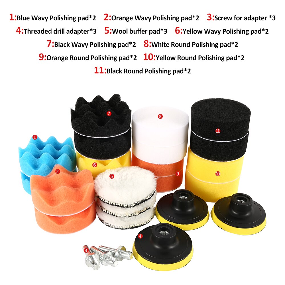 25pcs Buffing Pad Set Car Beauty Waxing Polishing Sponge Auto Car Polishing Pad Kit Polisher Adapter Cleaning Tools Accessories