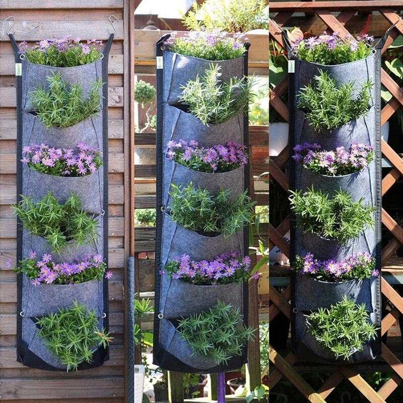 Maceta colgante Vertical de 6 bolsillos para jardín, macetas de flores, impermeable, montaje en pared, bolsa para colgar, uso interior y exterior