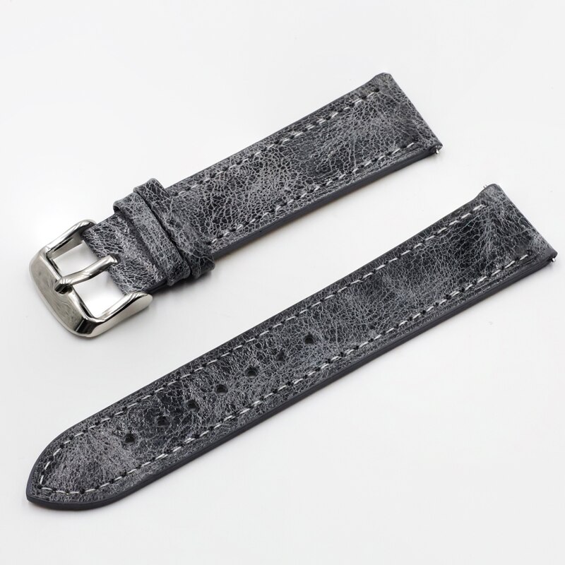 Retro Watch Strap Band 18mm 20mm 22mm 24mm Leather Watchbands Gray Black Brown Blue for Men Watch Accessories: gray / 19mm