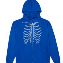 Women Hooded Sweater, Adults Skeleton Print Long Sleeve Zipper Cardigan with Pocket, Drawstring: XL / Blue