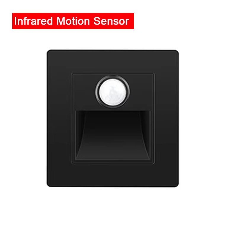 Luces de escalera con Sensor de movimiento infrarrojo, lámpara de pared para escaleras interiores y exteriores, luz LED empotrada de 3W para decoración de escaleras y dormitorios: Negro