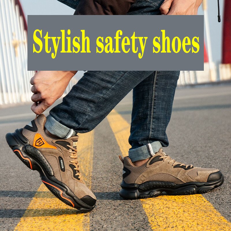 Men's steel-toed work boots safety shoes casual breathable outdoor shoes anti-puncture and comfortable industrial boots