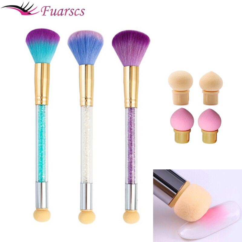 1 Set Double-headed Gradient Brushes Dust Brush Acrylic Rhinestone Sponge Nail Art Brush For Ombre Gradient Nails Manicure Tool