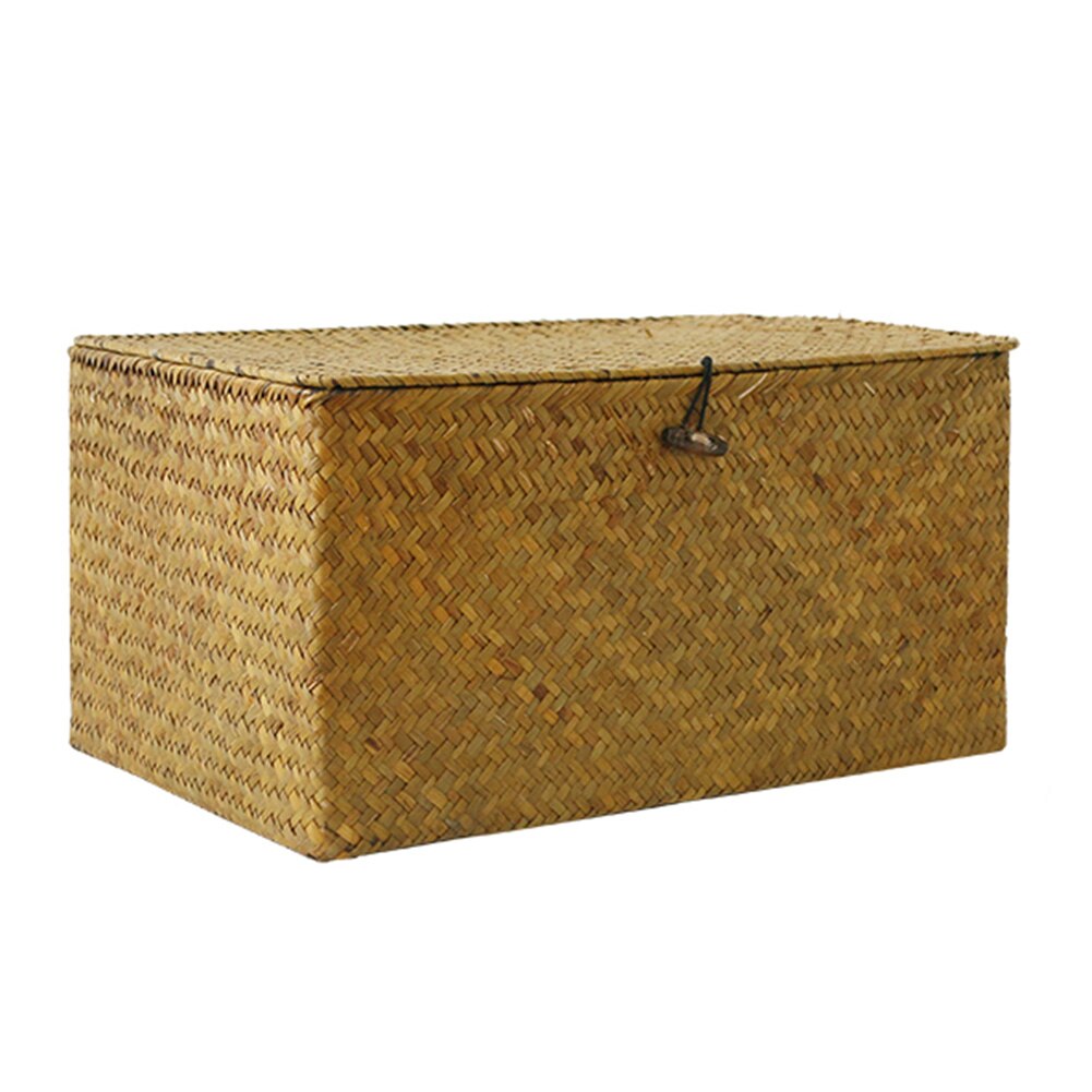 Bamboo Woven Storage Basket With Lid With Lock Storage Clothes Sundries Toy Storage Box Organizer Wicker Material: Default Title