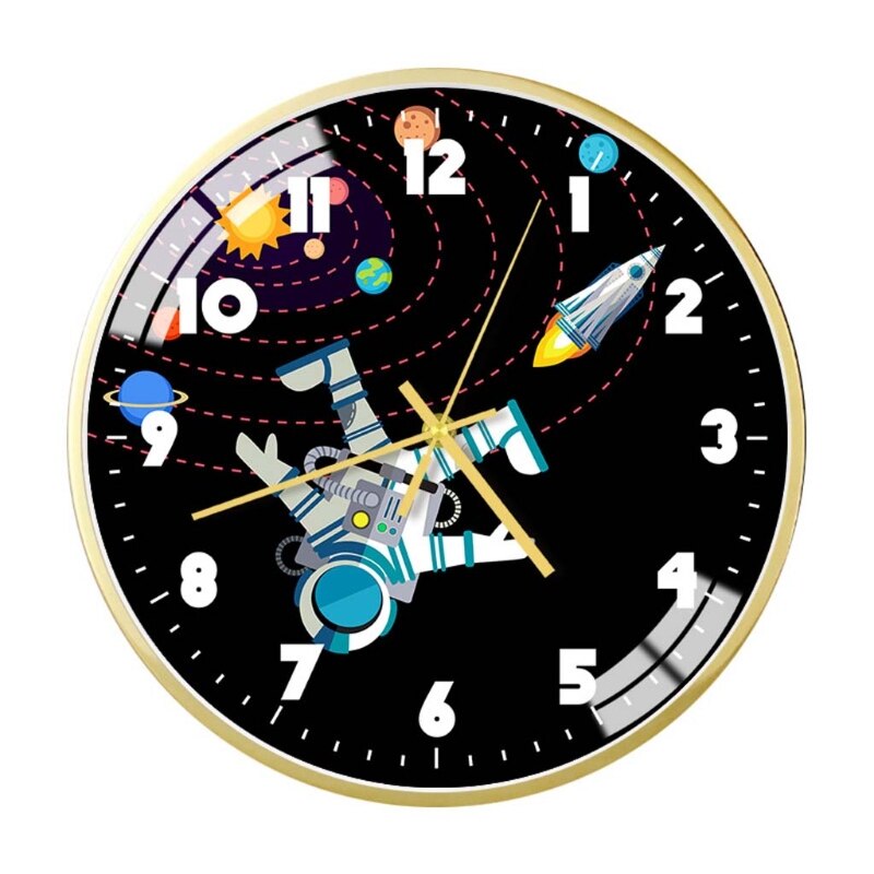 Mute Wall Clock Modern Style Space/Astronaut Pattern Clock Room Decor 23GD: 04