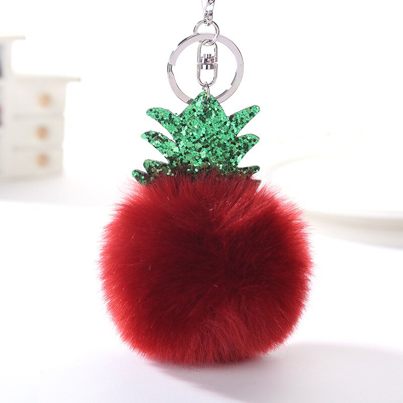 Pluizige Faux Fur Ball Pompom Sleutelhanger Vrouwen Bag Charms Kerstboom Ananas Sleutelhanger Trinket Auto Sleutelhanger Kettingen 2C0322: 5