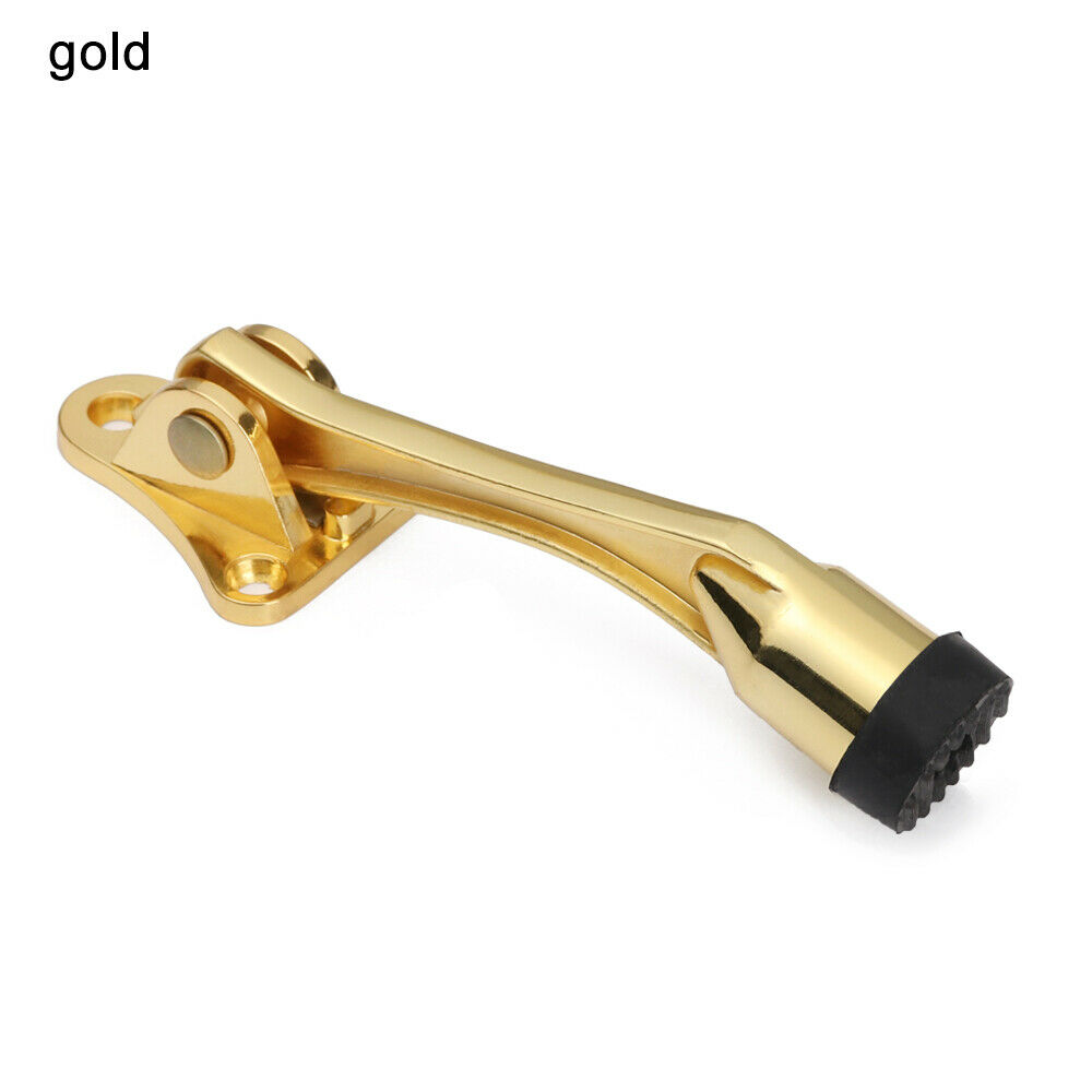 1x dörrstopp i zinklegering med spak, nedfällbar dörrstoppshållare, gummibuffert, väggmonterad dörrstopp, hemdörrhållare: Guld-
