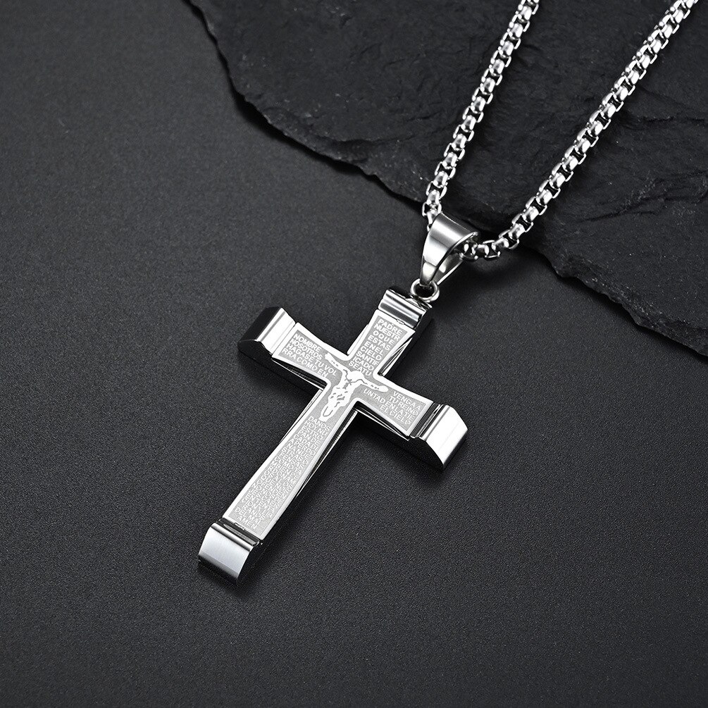 Christian passion bibel jesus halskæder kryds vedhæng rustfrit stål kæde link religiøse mænd far dreng smykker
