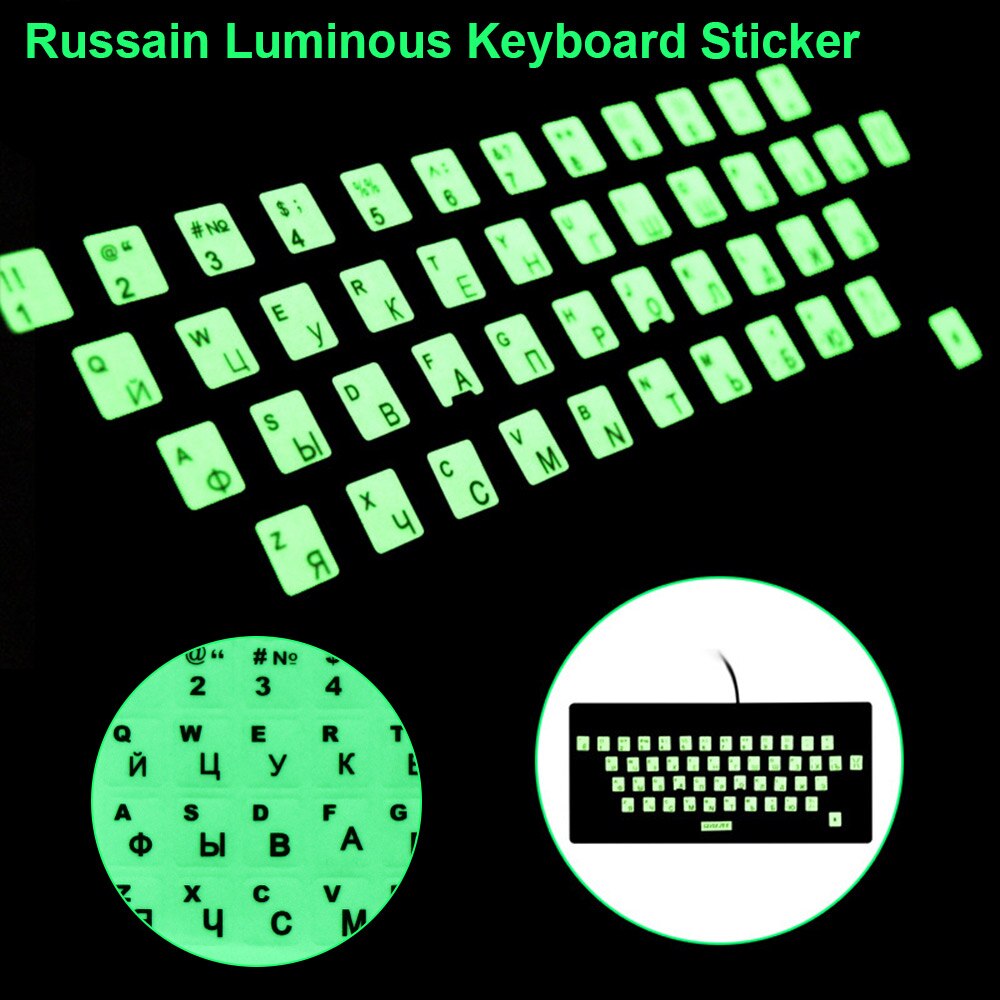 Lichtgevende Toetsenbord Stickers Spaans/Engels/Russisch/Arabisch/Frans Taal Brief Beschermende Film Alfabet Knop Layout