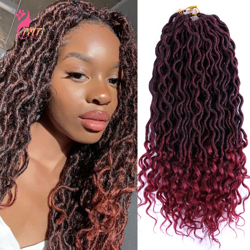 18" Faux Locs Curly Ends Crochet Hair Synthetic River Goddess Locs passion Twist Braiding Hair Extensions Faux Locs Curly Braids
