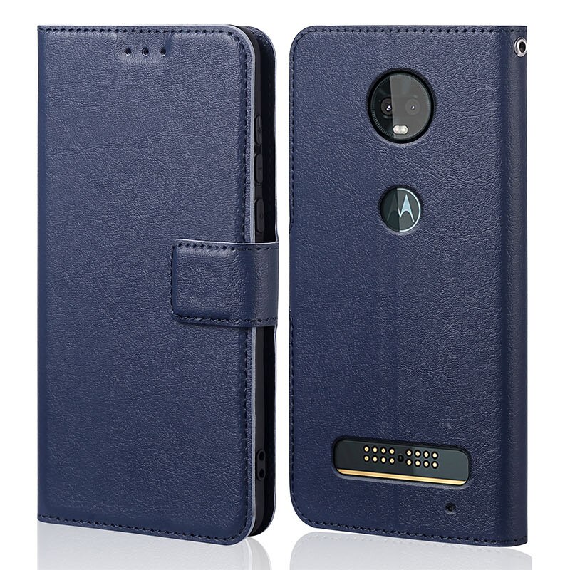 Voor Motorola Moto Z3 Play Case Wallet Leather Phone Case Voor Motorola Moto Z3 Play Case Flip Cover Terug Zak: Navy