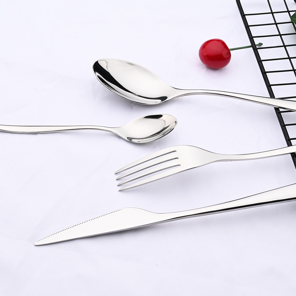 Mirror Silver Cutlery Dinnerware Set Tableware Flatware Set 304 Stainless Steel Kitchen Knife Fork Spoon