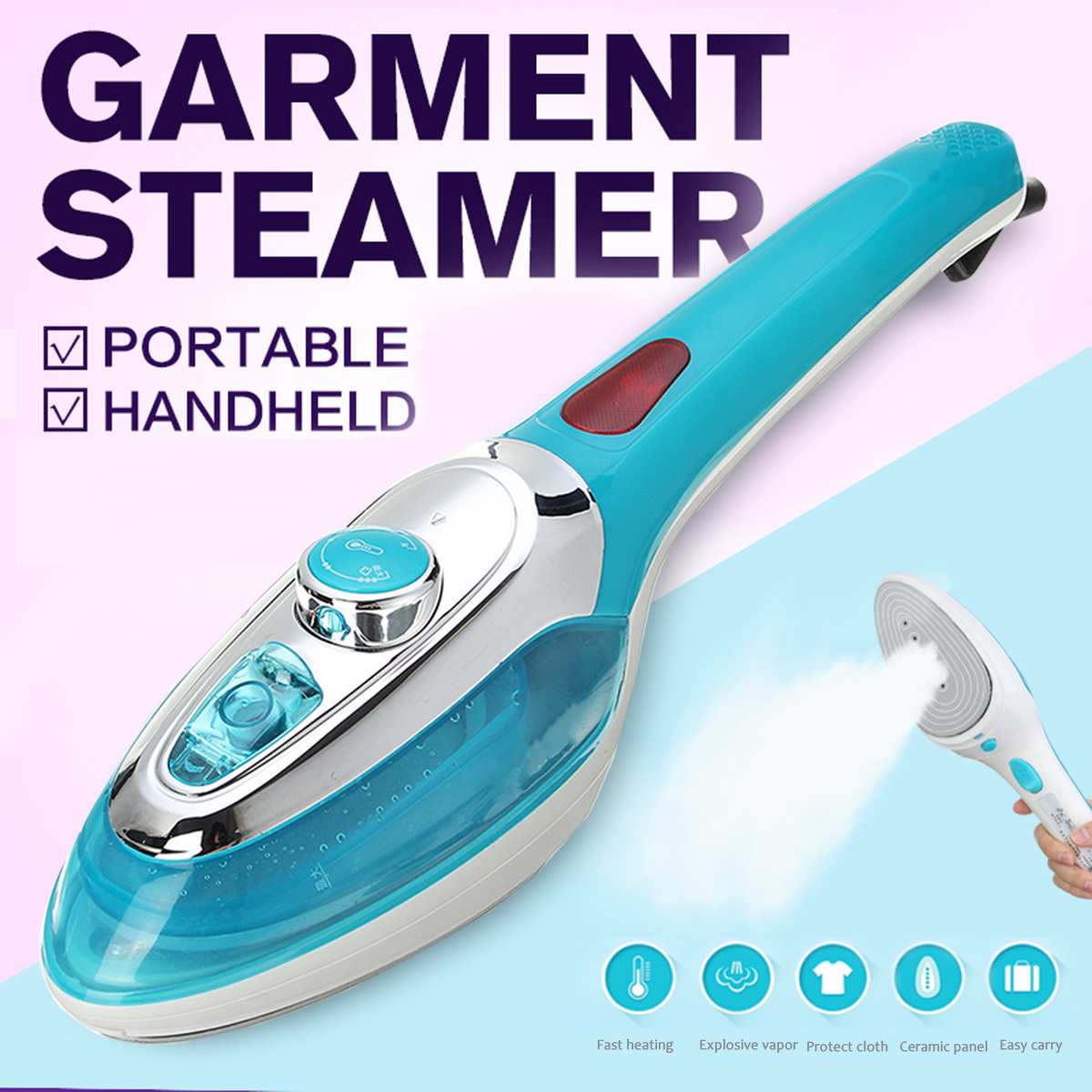 Travel Garment Steamer 1000W - Portable Handheld Clothes Steamer With Foldable Handle For Dorm & Home