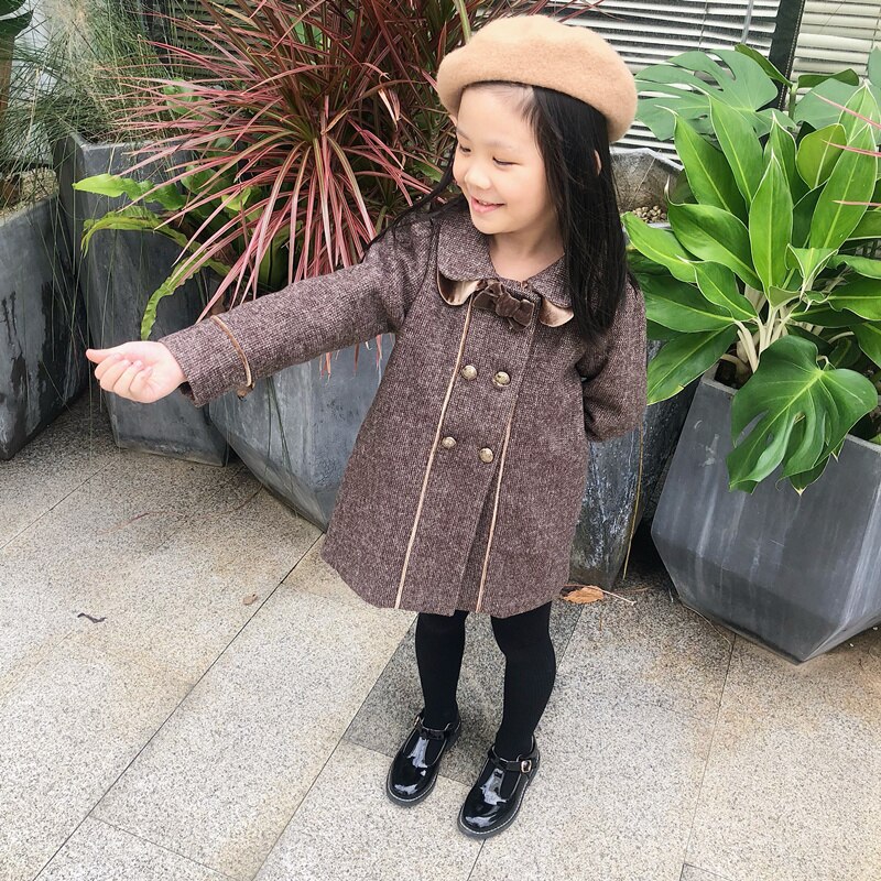 Girls' long woolen coat double breasted: 4T