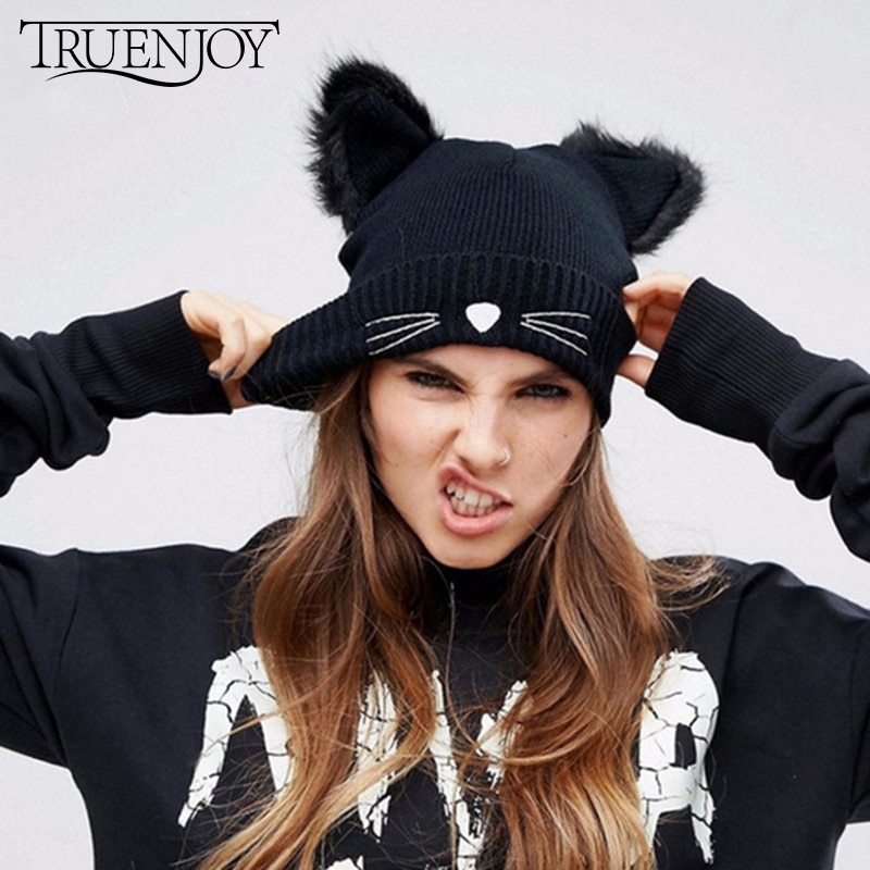 Truejoy kvinner søte vinter luer lue katt ører myk kalott luer lue lue jenter kvinne panser