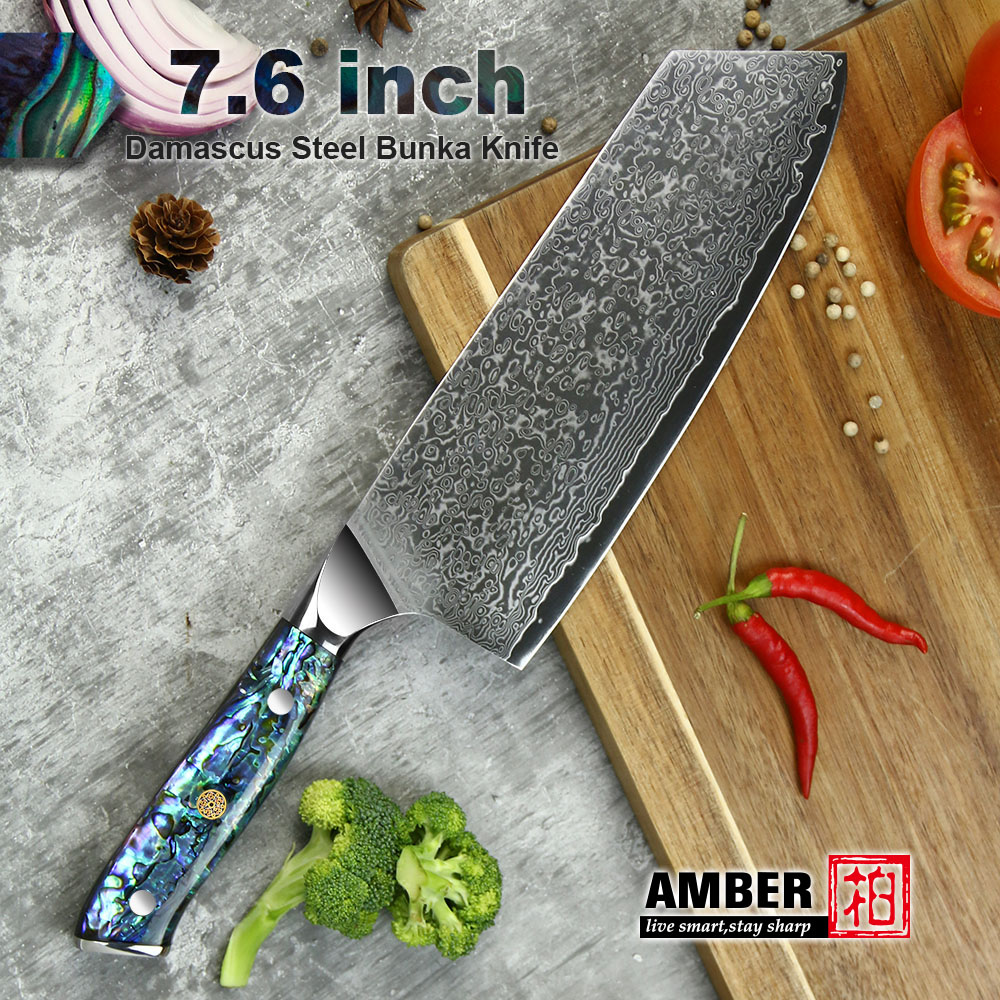 Amber Damascus Mes Professionele Keuken Chef Utility Santoku Steak Uitbenen Cleaver Messen Japanse Mes Abalone Shell Handvat