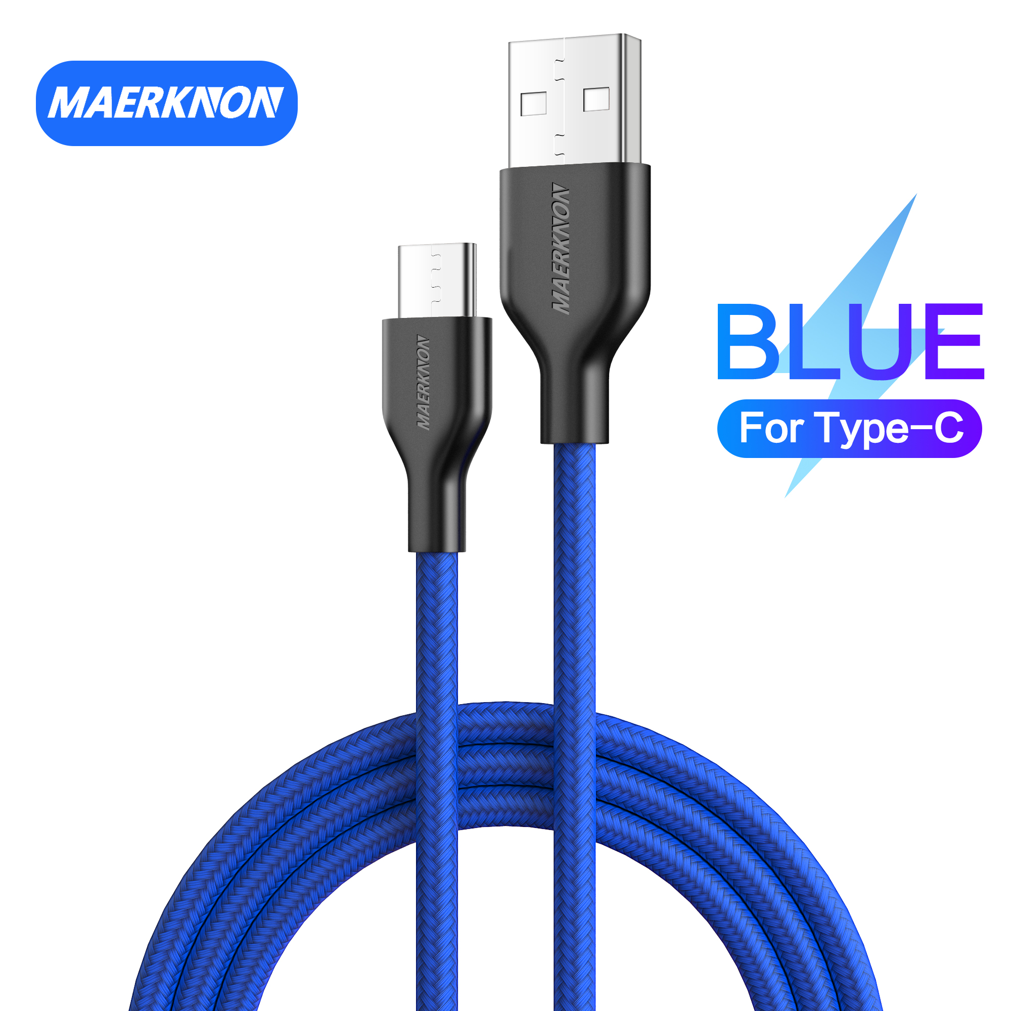 Maerknon – câble USB Type C QC 3.0 3A, charge rapide, transfert de données, compatible avec Xiaomi, Samsung, Oneplus, Huawei: Blue / 1m